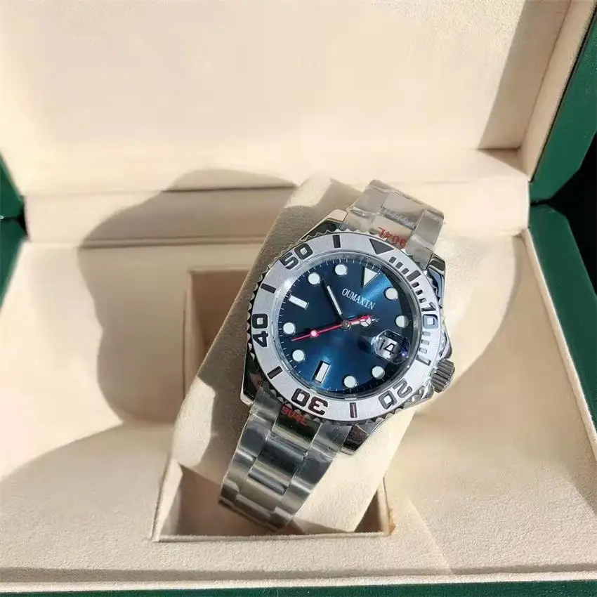 

40mm Men Casual Automatic Mechanical Watch Sapphire Glass Mirror Blue Dial Stainless Steel Waterproof Watch