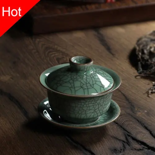 Китайский фарфоровый чайник [GRANDNESS] Longquan Celadon Gaiwan чайники с трещинами и глазурью