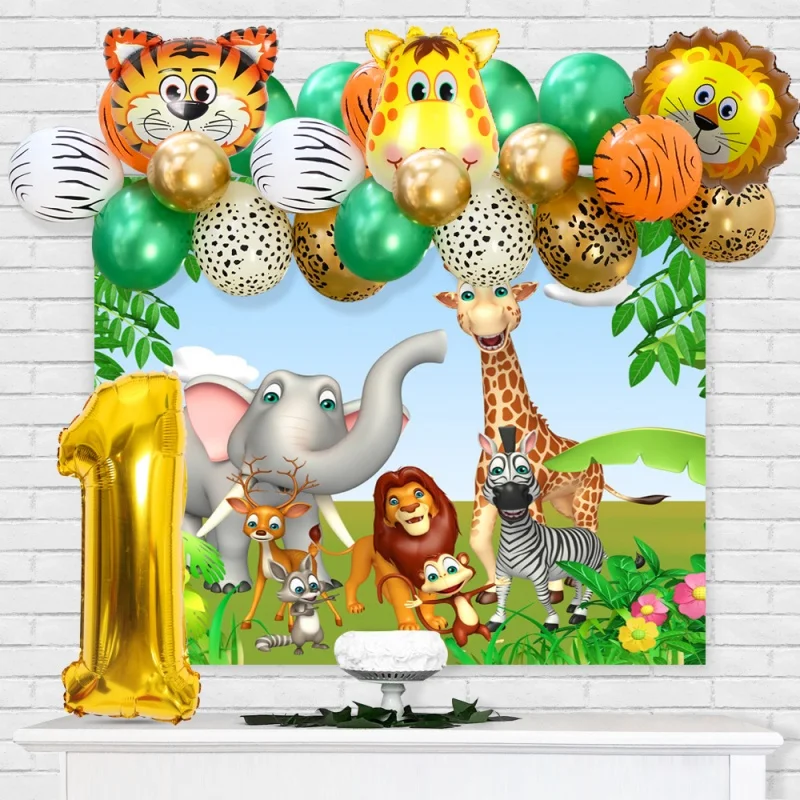 21Pcs Jungle Safari 1st Birthday Party Decorations Balloon Arch Kit Baby Shower Tiger Giraffe Lion Animal Balloons 0-9 Year Kids | Дом и сад