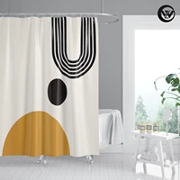 nordic bathroom curtain polyester yellow black retro circular lines printed shower curtain liner waterproof