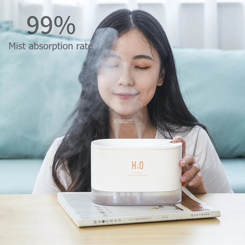 

1L Large Capacity Dual Spray Air Humidifier Ultrasonic Fogger Quiet Mist Maker Dormitory Home Car Humidification with LED Light