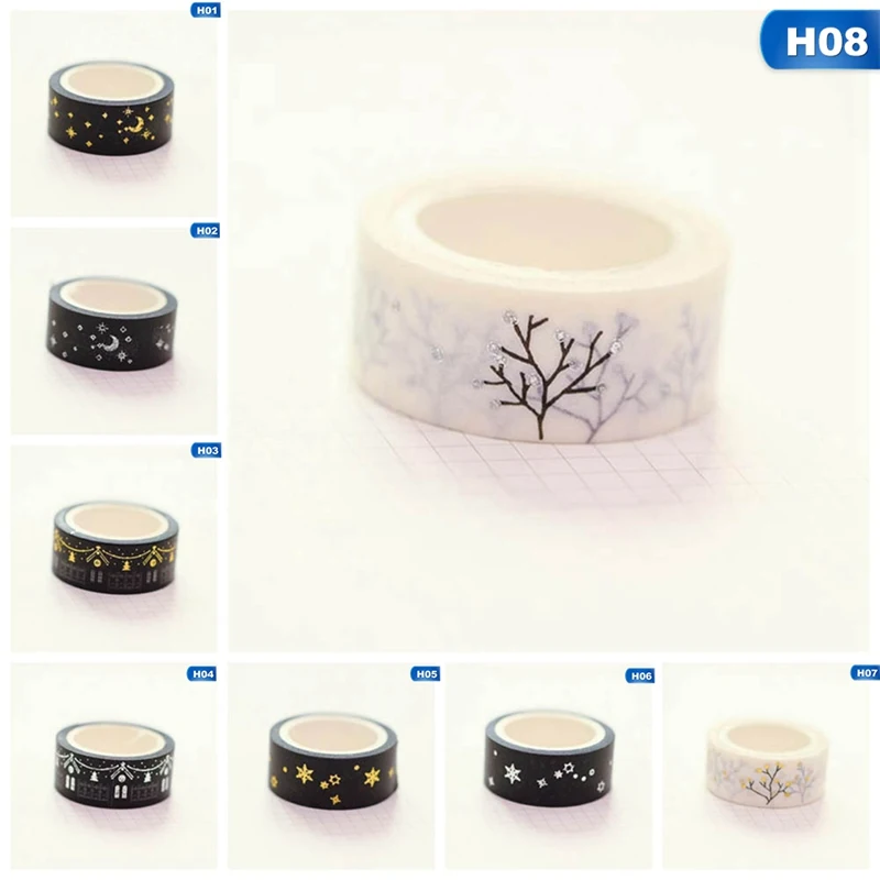 

Black Moon Stars Washi Paper Masking Tapes Gold Silver Stamping Decorative Adhesive Tape Scrapbooking Christmas Decor Gifts