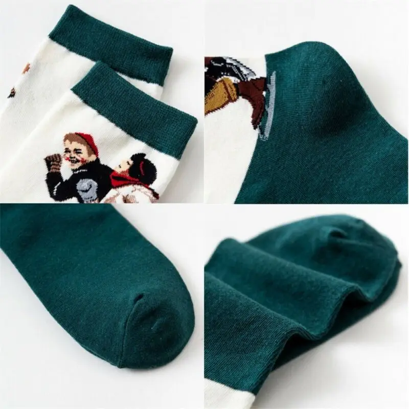 Ретро мода лето мультфильм Мужчины Женщины короткие носки Ван Гог Фреска