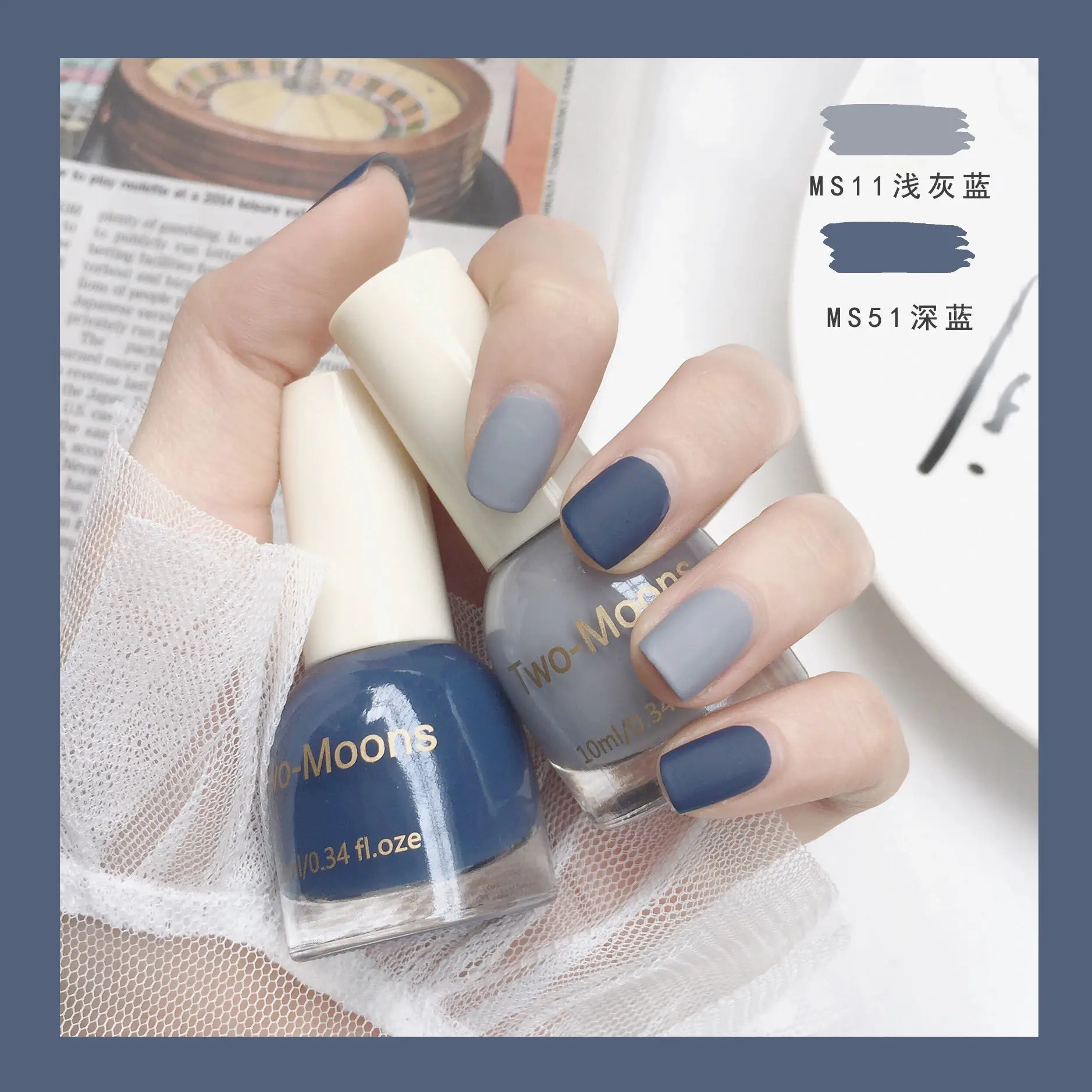 

[2 bottles]Matte Nail Polish Matte Matte Set Combination Black and White Haze Blue Lemon Yellow Purple Free Baking Unpeelable