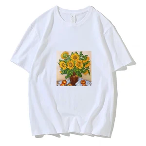 Women Fashion Tshirt Sunflower Oil Painting Print T shirt Harajuku Tops Tee Cute Short Sleeve Animal Tshirt Female Tshirts