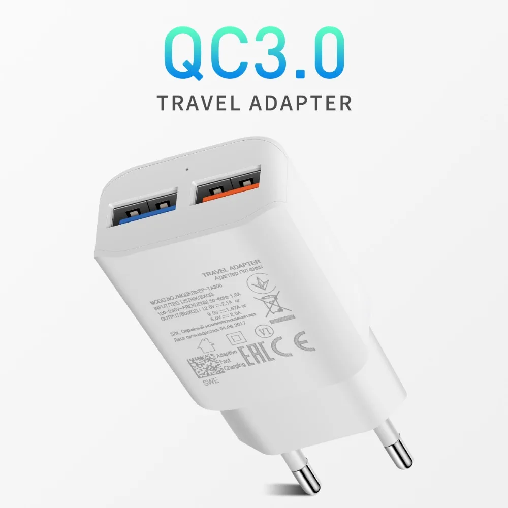 KOOYUTA QC 3,0 адаптер зарядного устройства с двойным USB EU/US Вилка Путешествия стены Быстрая зарядка зарядное устройство для iPhone X samsung S8 мобильного телефона зарядное устройство