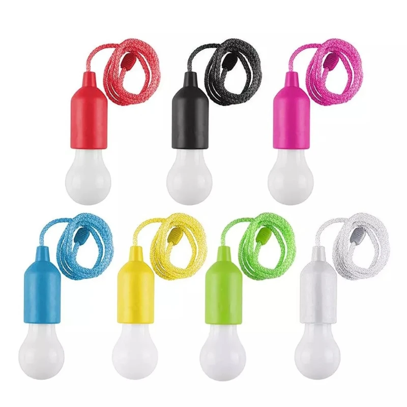 

7 Pcs Portable LED Pull Cord Light Bulb Battery Operated Hanging Pull Cord Lamp for Indoor Weddings Festivals Camping 900D