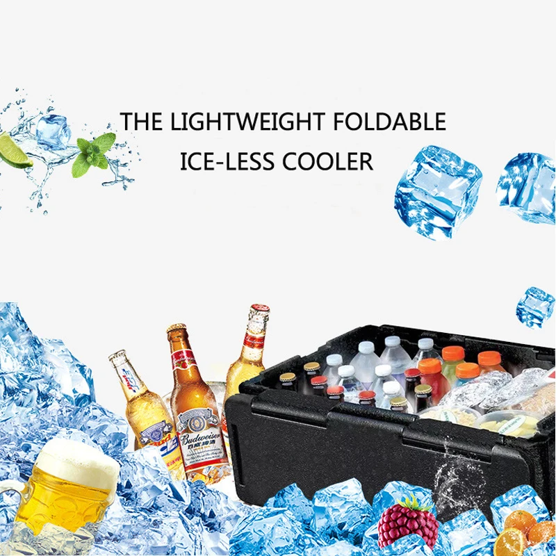 60L Portable Collapsible Chill Chest Cooler Outdoor Insulation Storage Box Waterproof for Picnics Beach Trips
