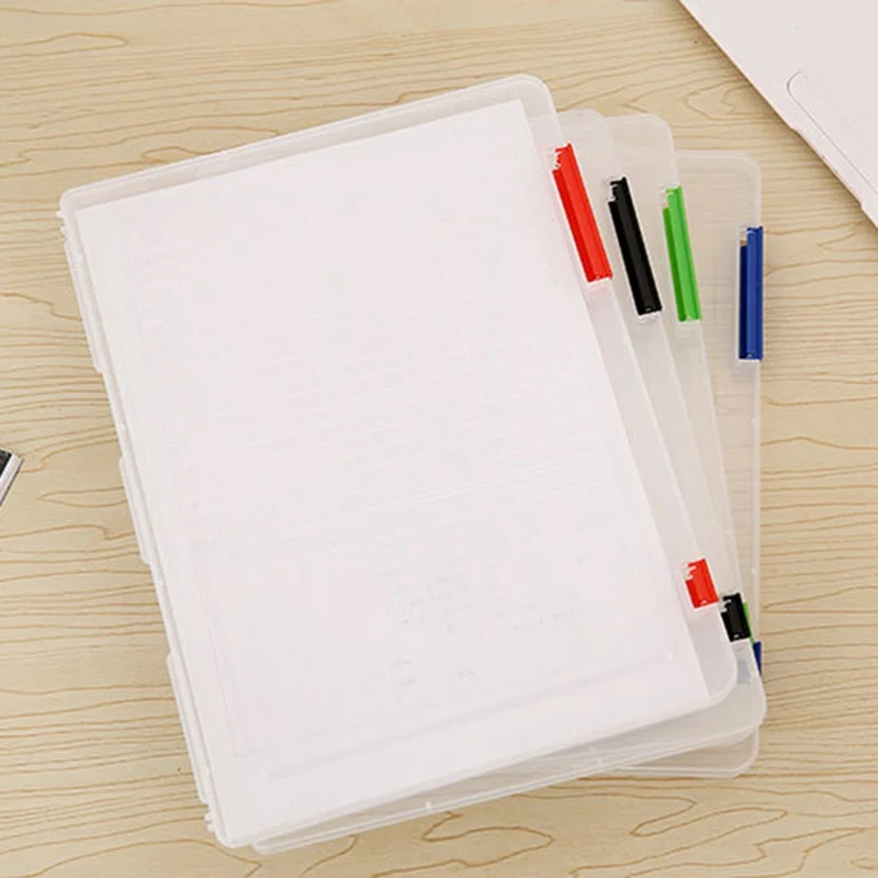 

Creative Transparent A4 File Box Portable Plastic Office Stationery Storage Folder Portable Large Capacity Binder