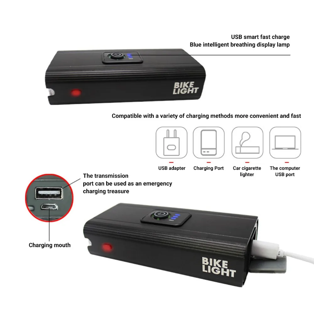 

Bicycle Light Rainproof USB Charging LED 1200 Lumens MTB Front Lamp Headlight Aluminum Ultralight Flashlight Bike Light