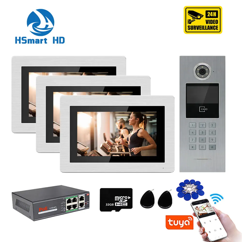

Tuya Smart 7 Inch WIFI POE IP Video Intercom System Motion Detection With Outdoor Passwork Keypad / RFID Card Doorbell Camera