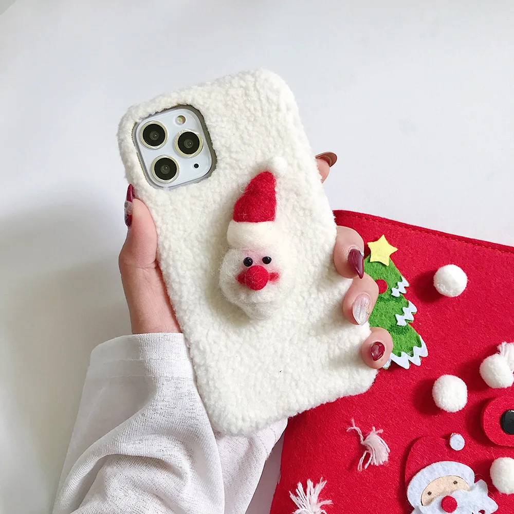 White Santa Claus Плюшевый чехол с Санта Клаусом для iPhone 11 11 Pro Max, чехол с милым мультяшным оленем, силиконовый чехол для iPhone X XR XS MAX 7 8 6 6S Plus, чехол - Цвет: White Santa Claus