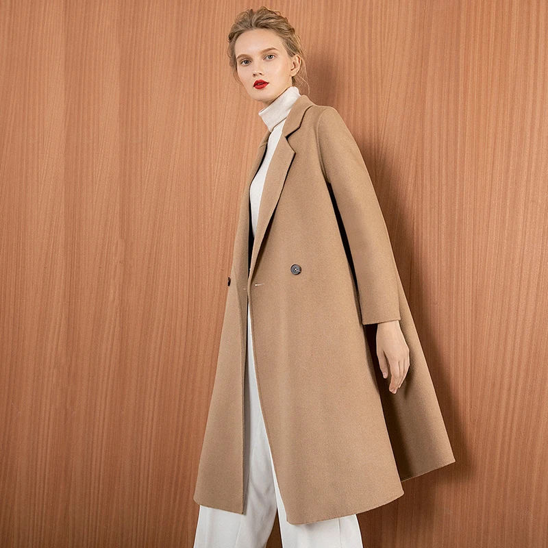 Elifashion Осеннее и зимнее двустороннее шерстяное пальто женское средней длины