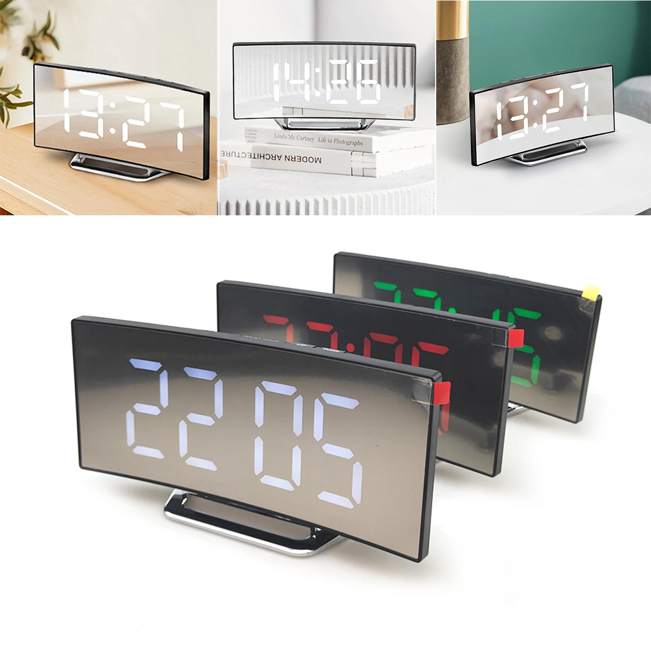 

Digital Alarm Clock Mirror Clock Curved Dimmable Led Electronic Digital Desktop Clock For Kids Bedroom Living Room Home Decor