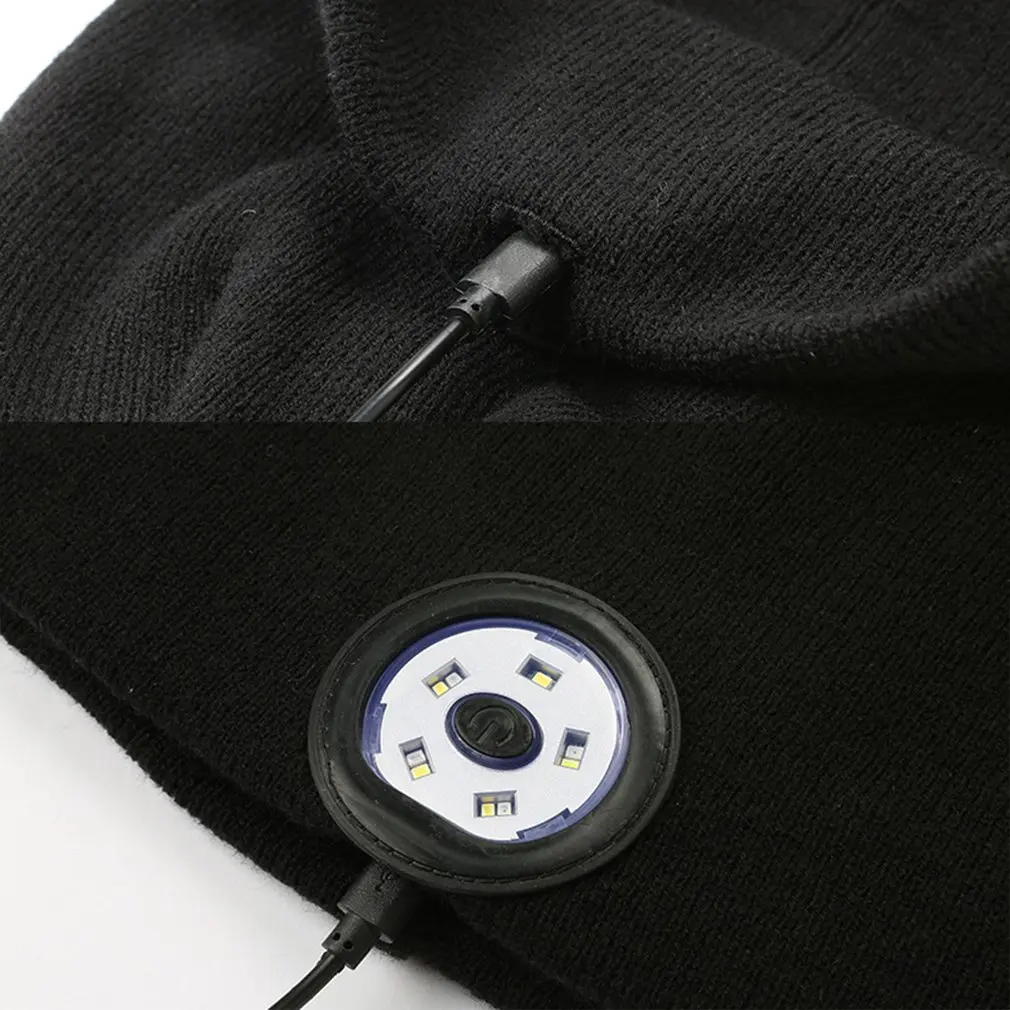 

Winter Beanie Hat Wireless Bluetooth5.0 Smart Cap Headphone Headset With 4 LED Light Handfree Music Headphone Warm cable Knitted