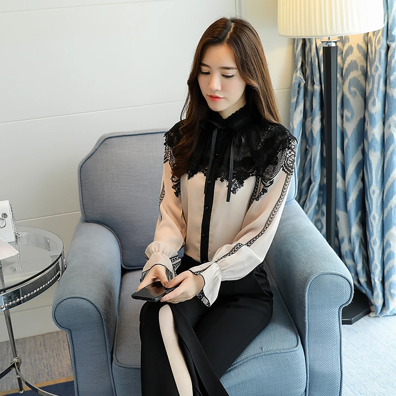 2019 новые женские модные топы с длинными рукавами блузки воротник-стойка