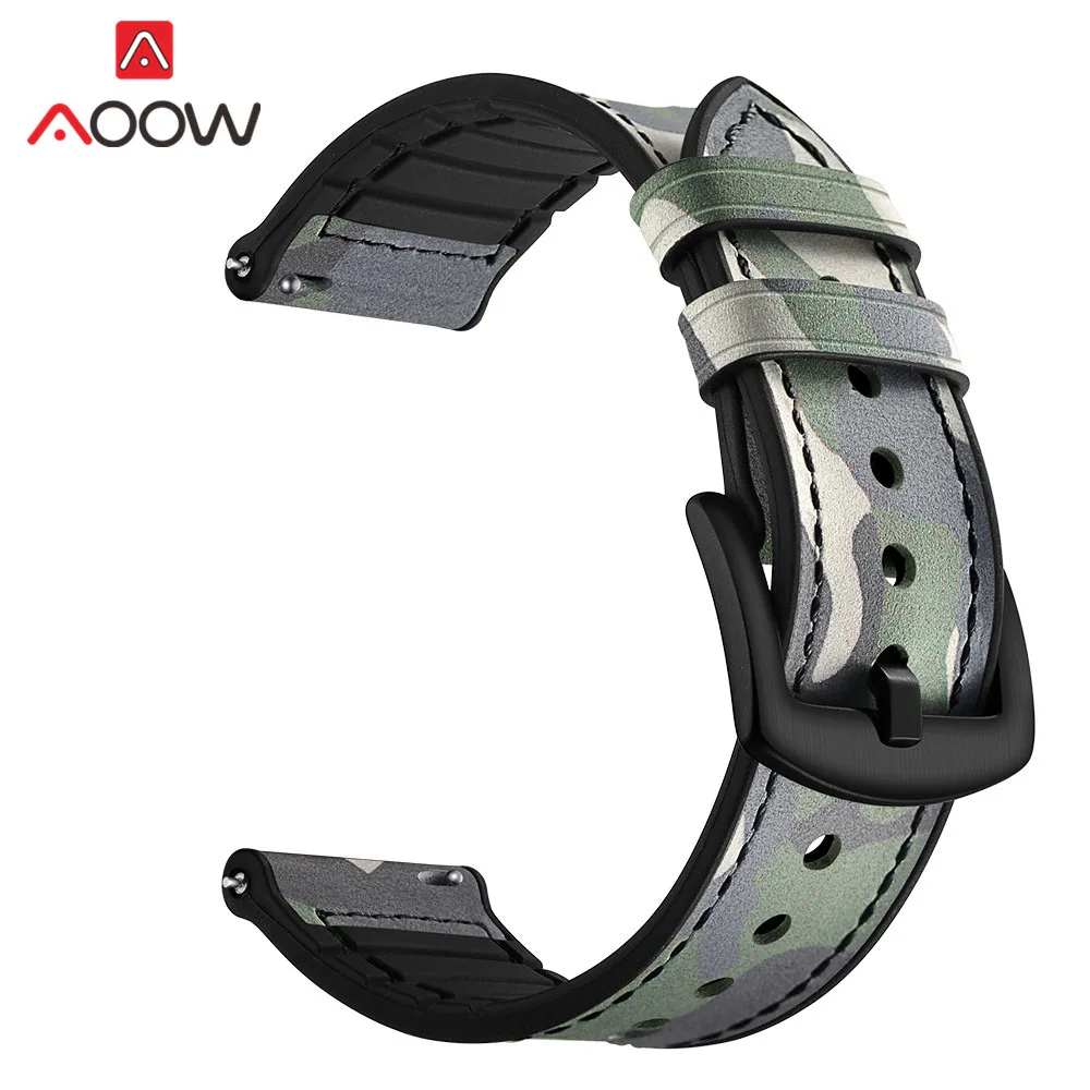Camouflage green Ремешок из натуральной кожи для huawei Watch GT 46 мм Honor Magic Watch ремешок браслет камуфляжная черная Пряжка для samsung gear S3 - Цвет ремешка: Camouflage green