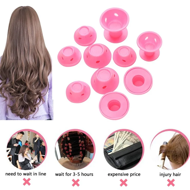 

10 Pcs Pink Magic Silicone Curlers Hair Rollers Curling Hair Styling Tool Professional Accessories No Heat No Damage to Hair