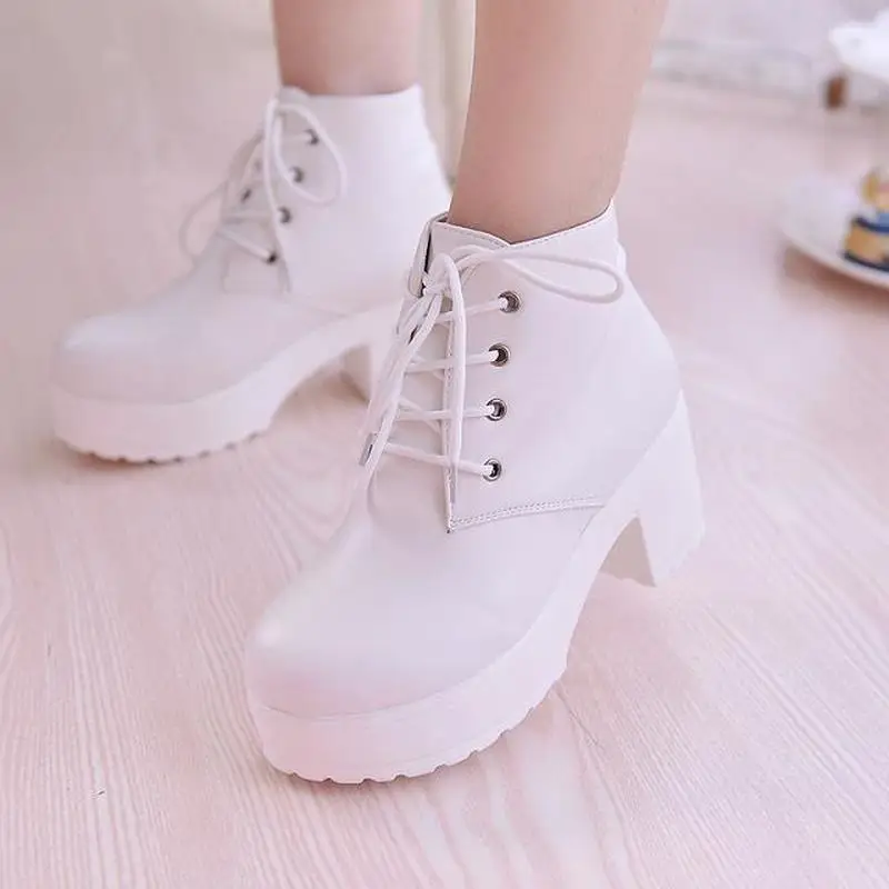 

Ladies Single Boots Round Toe Square Heel Riding Boots Lace-up Spring High Heel Boots Plus Size 2021 New Cotton Casual Boots