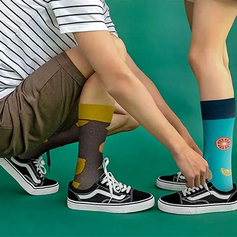 6 пар унисекс забавные новые хлопковые носки цветные фрукты лимон скейтборд A0NF |