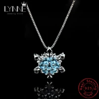 new fashion snowflake zircon pendant necklaces 925 sterling silver blue rhinestone cz drop necklace women jewelry christmas gift