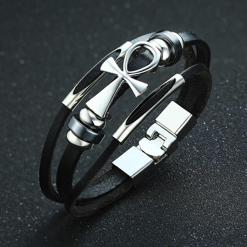 ANKA CROSS TRIPLE LEATHER BRACELET FOR MEN JEWELRY | Украшения и аксессуары