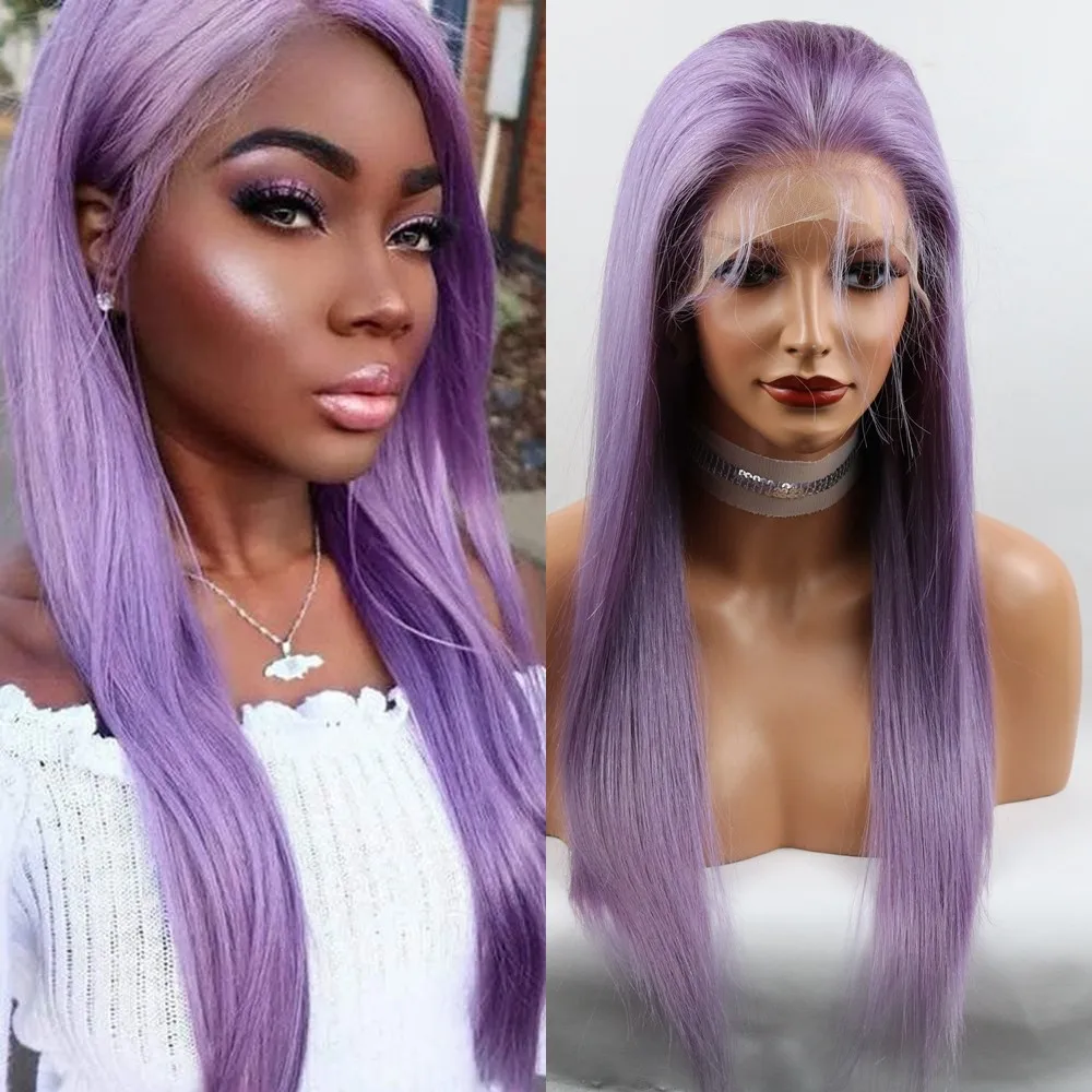 

Silky Straight Violet Synthetic Fiber Cosplay Wigs for Women with Natural Hairline Heat Resistant Fiber Lace Front Wigs
