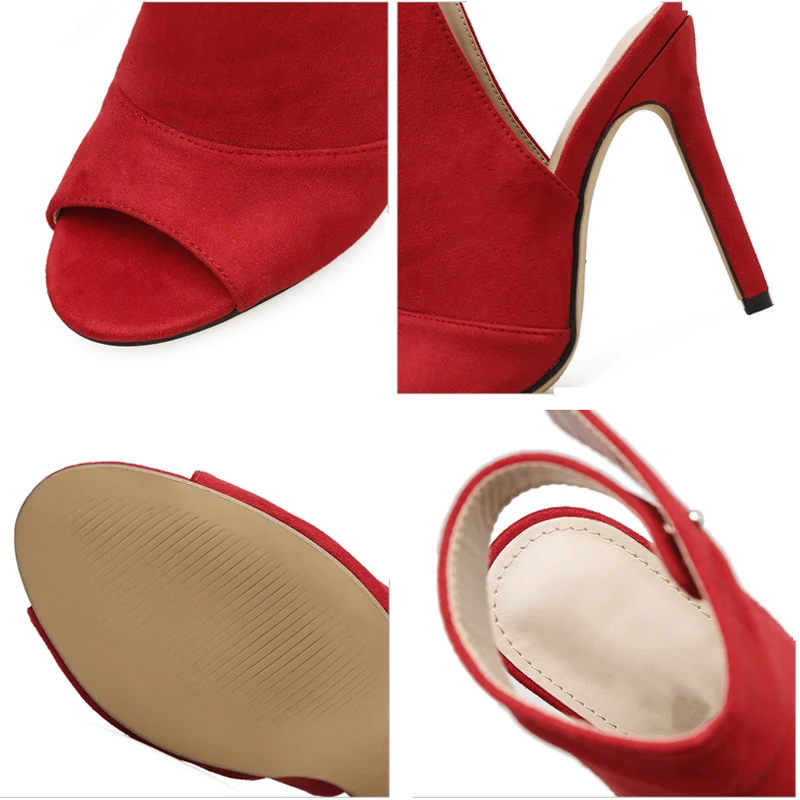 

New Fashion Button Ankle Strap Sandal Open Toe Women Stripper Ultra High Heel Pumps Red Wedding Shoes Size 35-40 E980