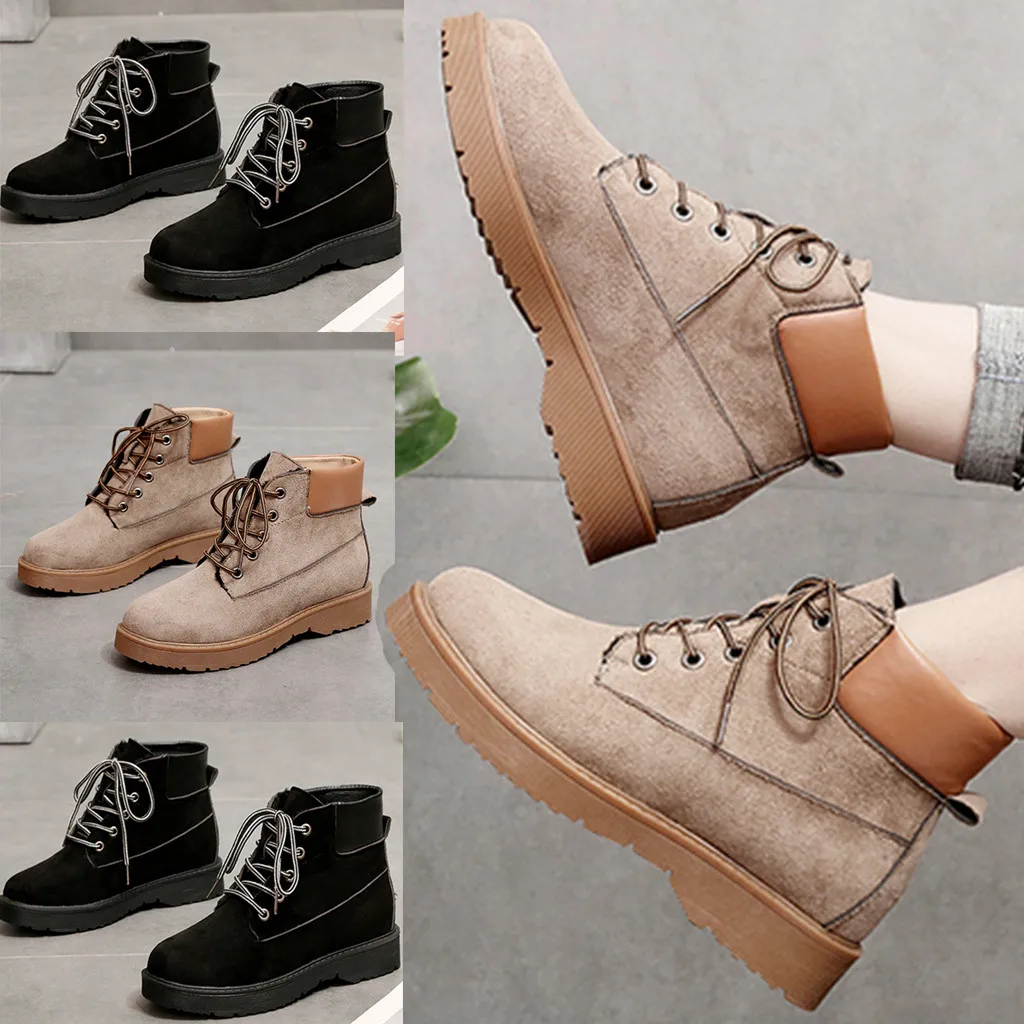 

New 2019 Winter High Heel Boots Warm Flat Frosted Winter Shoes Women's Boots Ladies Fashion Vintage Bandage Ankle Snow Boots