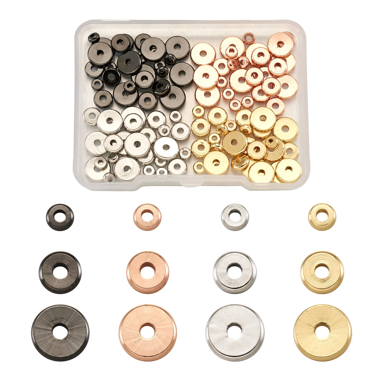 1 Box 304 Stainless Steel & Brass Spacer Beads Flat Round Mix Color 3mm 4mm 5mm 6mm 8mm Metal Beads DIY Bracelet Jewelry Making