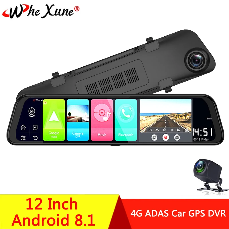 Видеорегистратор WHEXUNE 12 дюймов Android 8 1 2 + 32 ГБ ADAS 4G Wi Fi GPS Bluetooth Full HD