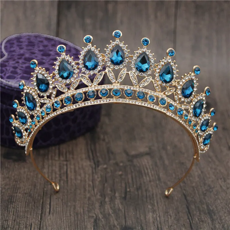 Peacock blue Великолепные розовые ободки с кристаллами, королевские диадемы и короны, свадебные ободки для волос, вечерние украшения для волос на выпускной - Окраска металла: Peacock blue