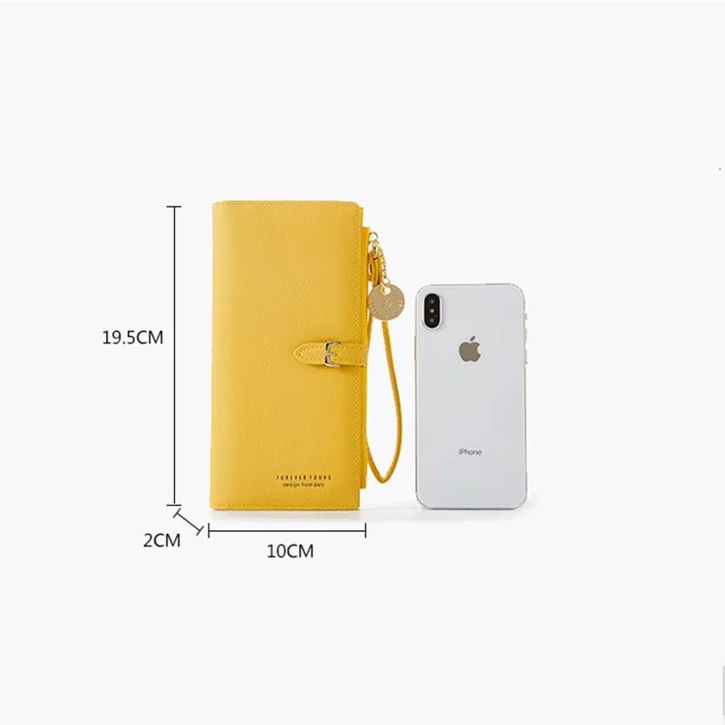 Женский кошелек тонкий кожаный однотонный большой вместимости желтый красный