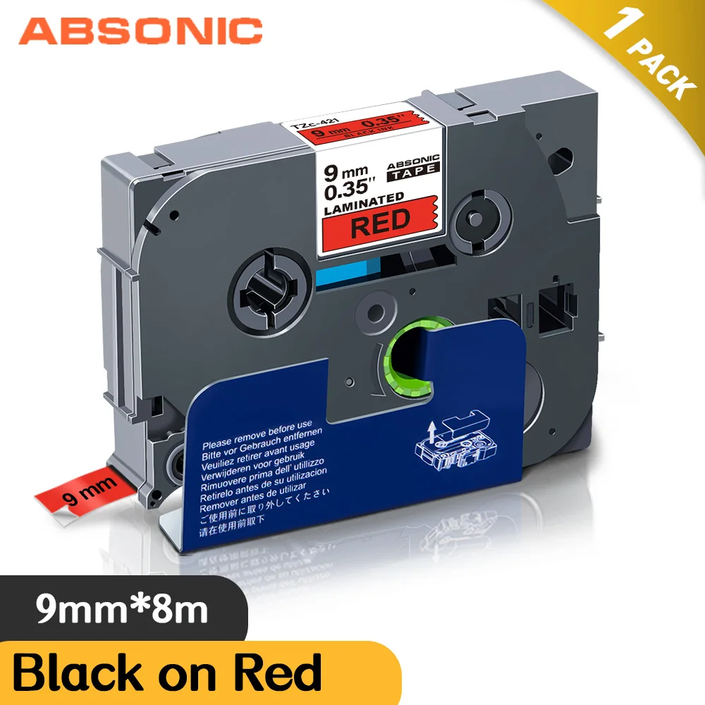 Absonic 6PK 9 мм 421 для брата ламинированная этикетка лента черный на красном Ленты