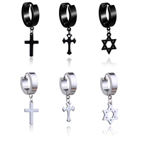 1 pc new women mens stainless steel dropping earrings blacksilver color cross gothic punk rock style pendientes mujer moda