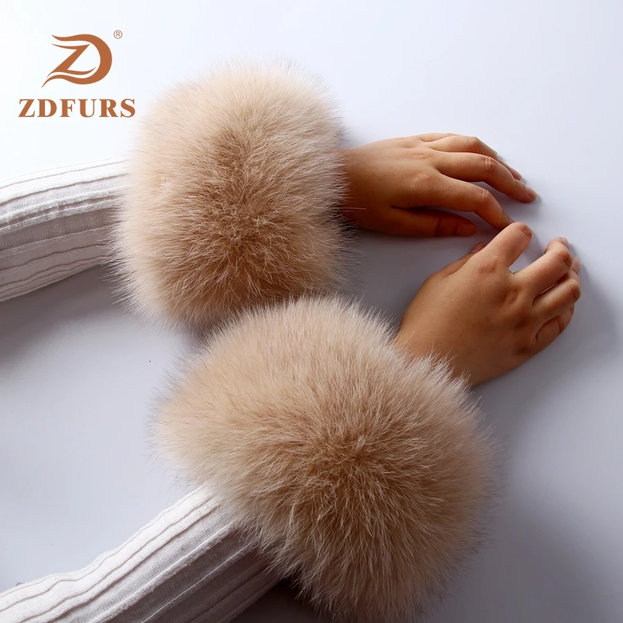 ZDFURS* высококачественные манжеты из лисьего меха горячая Распродажа наручных грелок из натурального Лисьего меха манжета для рук теплые женские браслеты браслет из натурального меха перчатки - Цвет: light camel