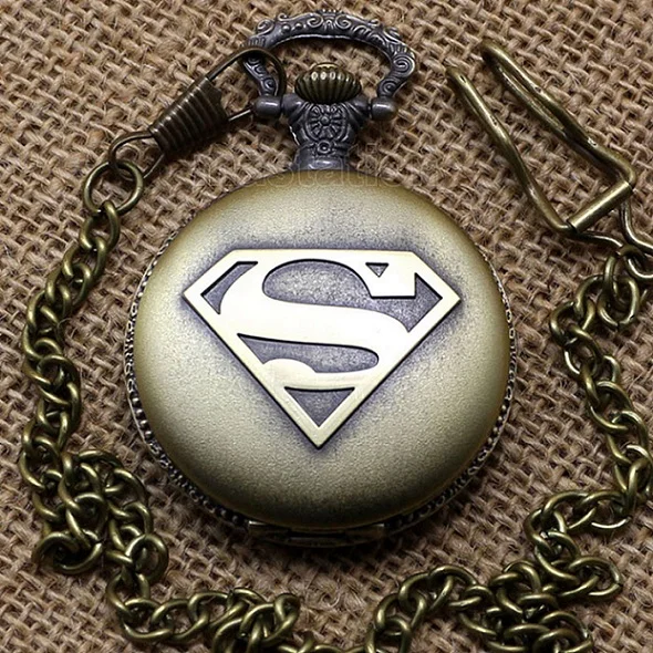 thick link Классические кварцевые карманные часы супермена с necklace ем кулоном, Ретро Мужские кварцевые брелоки и карманные часы, дропшиппинг P442C - Цвет: thick link