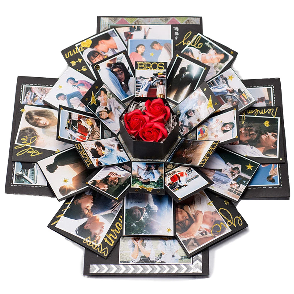 

Hexagon Surprise Explosion Box DIY Handmade Scrapbook Photo Album Wedding Gift Box for Valentine Christmas Gift Boxes