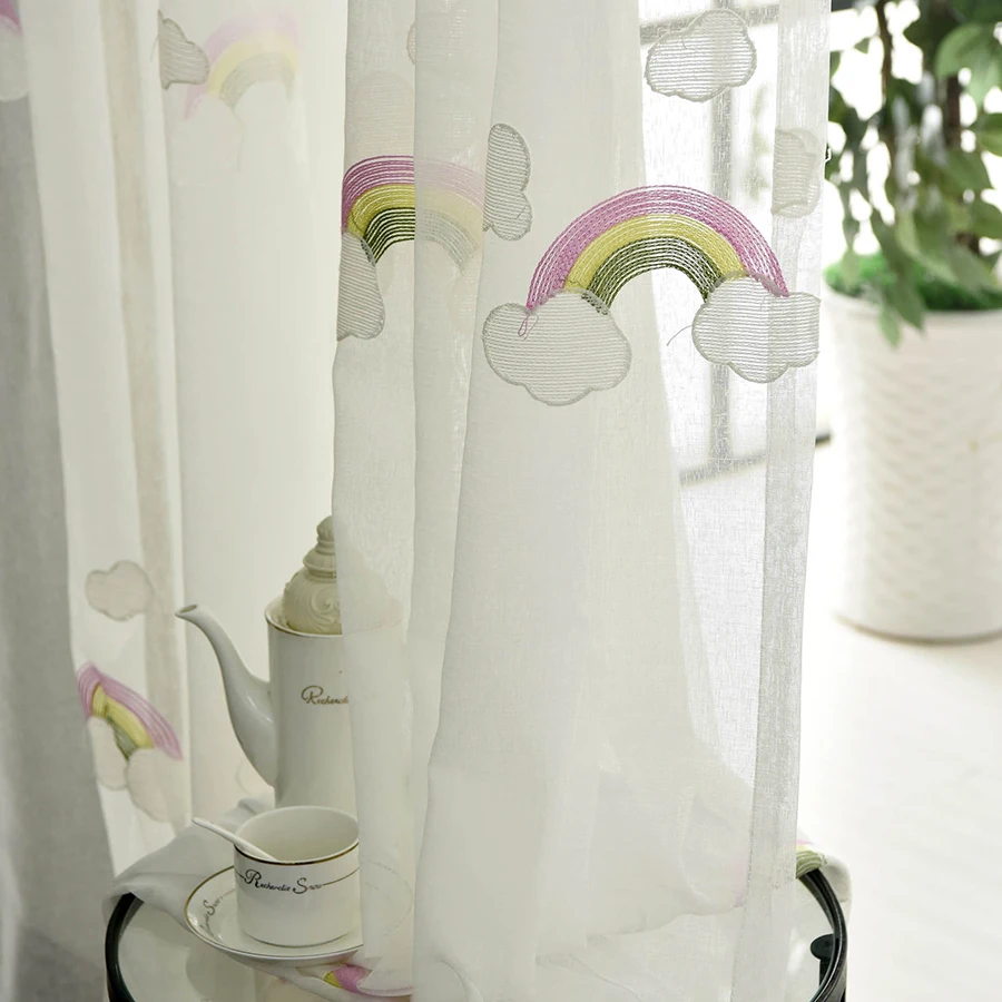 Мультяшные Радужные облака вышитые тюлевые детские шторы для детской спальни