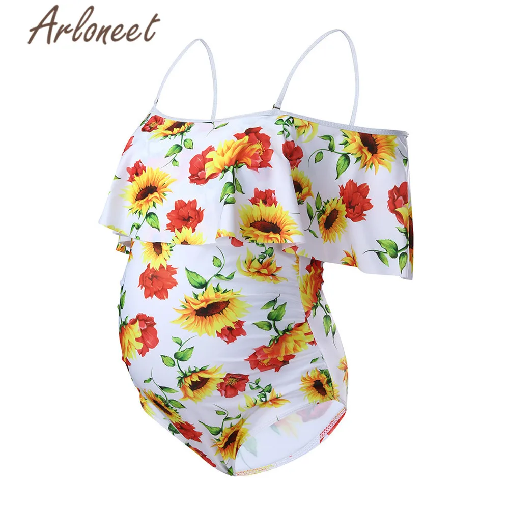 ARLONEET Women Maternity Swimwear One Piece Sun Flower Push Up Bikini Ruffle Swimsuit Bathing Suit Summer Pregnant Clothes | Спорт и