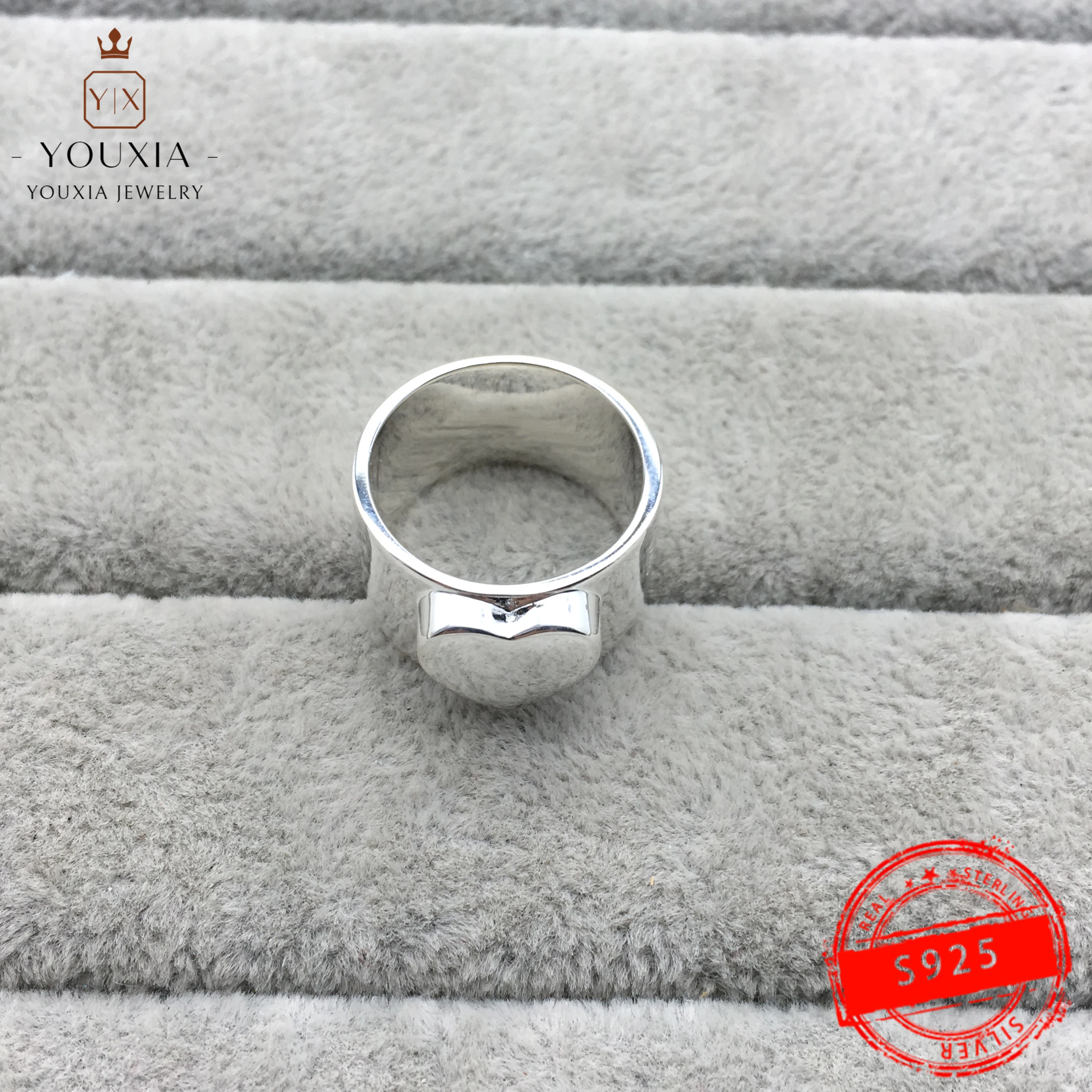 

1:1 Making 925 Sterling Silver Custom Silver Love Heart Simple Style Ring