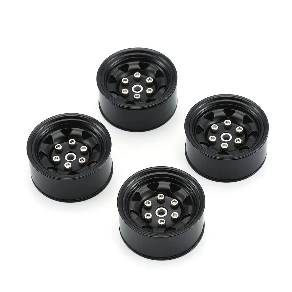 

4PCS Metal Wheel Rim Beadlock Wheel Hub 1.55 Inch RC Car Aluminum Alloy Black Wheel Rim for 1/10 RC Crawler Car Model Toy