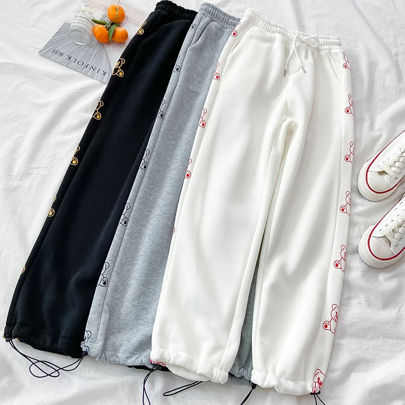 

INS Ankle-Tied Casual Sweatpants Women's Autumn Spring Sports Harem Slimming and Velvet Padded Wide-Leg Pants New Fashion