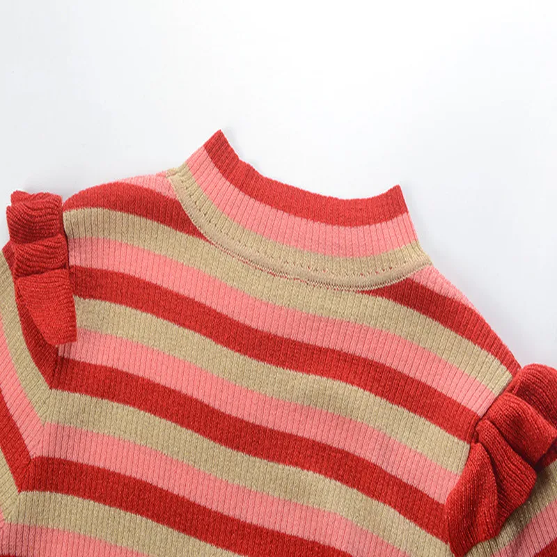 Облегающее вязаное платье-свитер в полоску для женщин Элегантное зимнее