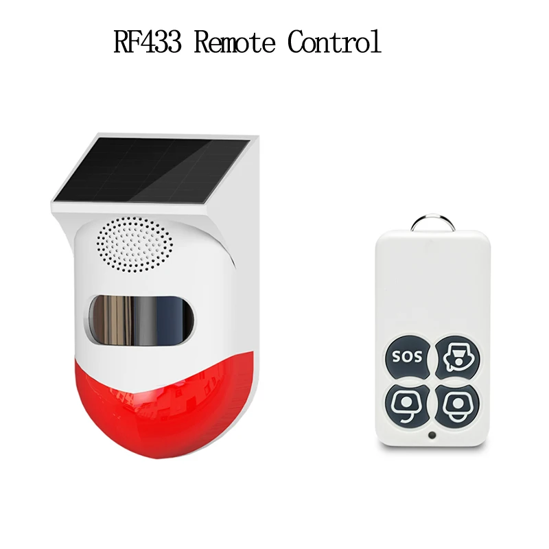 

Solar Powered Infrared Motion Sensor Detector Siren Strobe Alarm System Waterproof For Home Yard Outdoor Security RF433
