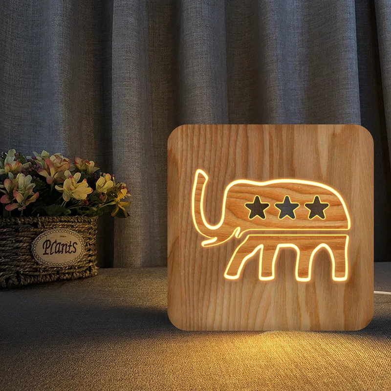 Wooden Night Lights Customizable Solid Wood Table Lamp LED Christmas Lights LED Lights Decoration