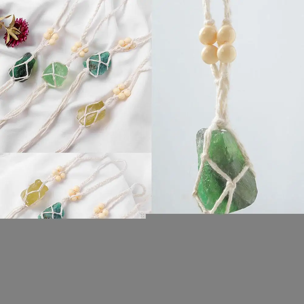 

Natural Crystal Rough Hand-woven Net Bag Fluorite Ore Pendant Energy Decoration Christmas Birthday Gift