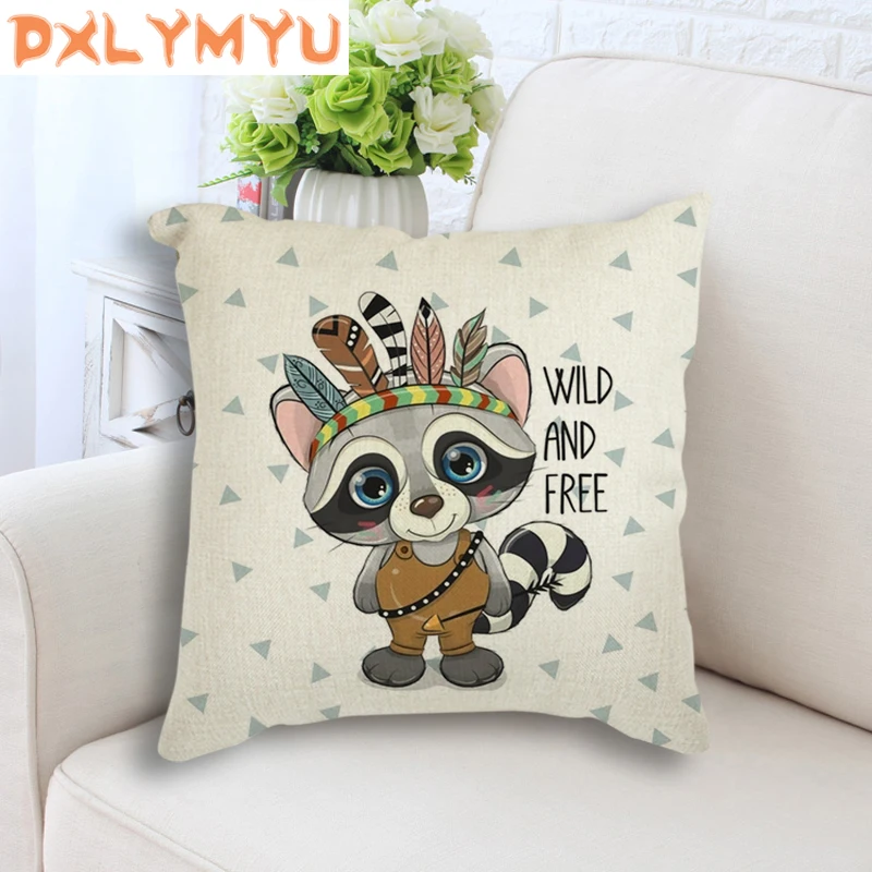 

Lion Bear Owl Fox Feather Printed Cushion Nordic Cartoon Animal Decorative Cushion Throw Pillows For Home Sofa Decoration