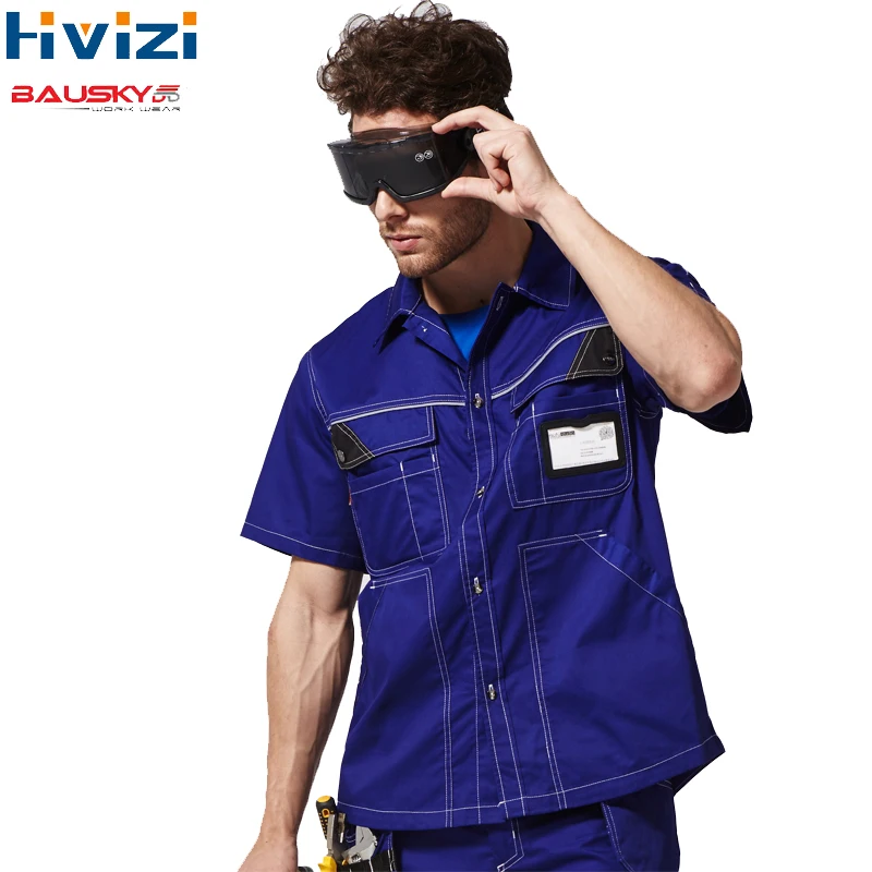 

Рубашка мужская Рабочая с коротким рукавом, Полиэстер, Хлопок, рабочая одежда