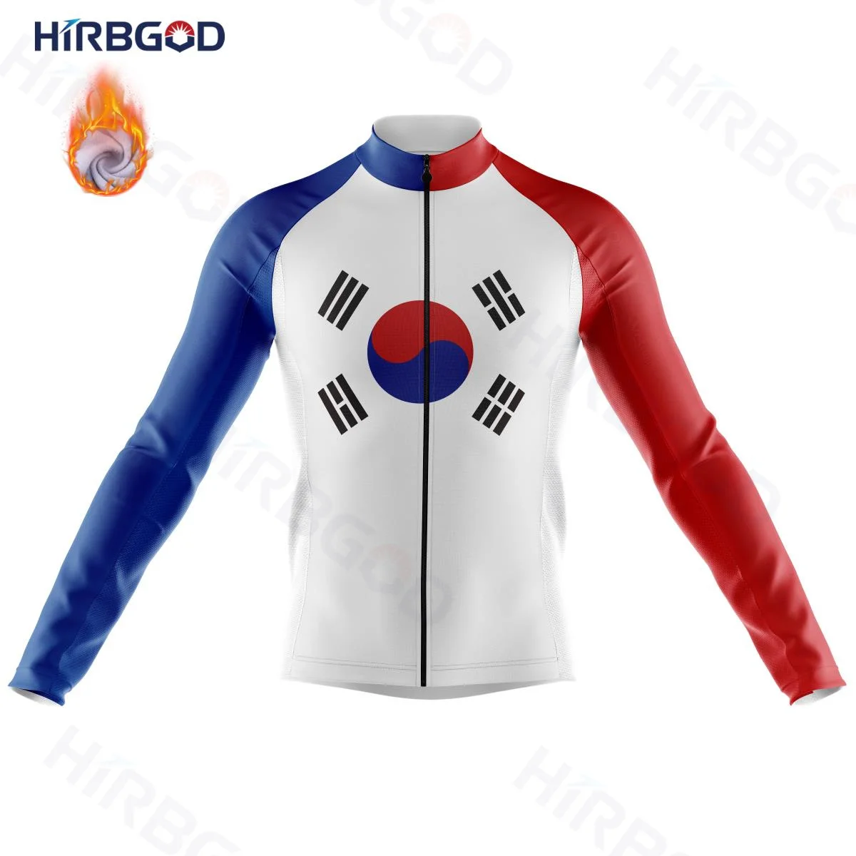 

HIRBGOD NEW Red Blue Mix Korean Flag Cycling Jersey TWILL Men's Long Sleeve Polyester Winter Fleece Custom Clothes TYZ632-11